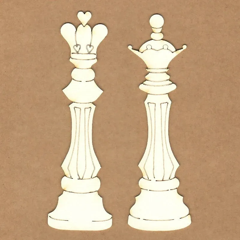 Queen and King of Chess Chipboard Pieces - Kora Projects