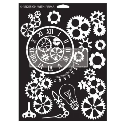 Gear Works Stencil - Re-Design with Prima Gear Works Stencil - Re-Design with Prima