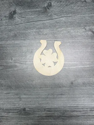 Unfinished Wood Horseshoe with Shamrock Cutouts