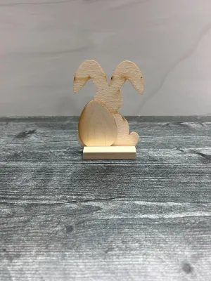 Unfinished Floppy Eared Bunny and Egg Cutouts with Stand