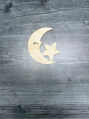 Unfinished Wood Star and Moon Cutout