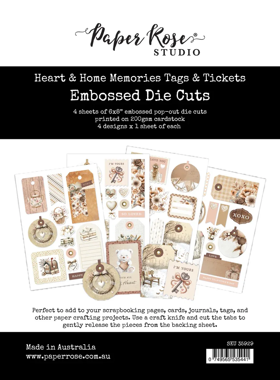 Heart &amp; Home Memories Tags and Tickets Embossed Die Cuts - Paper Rose