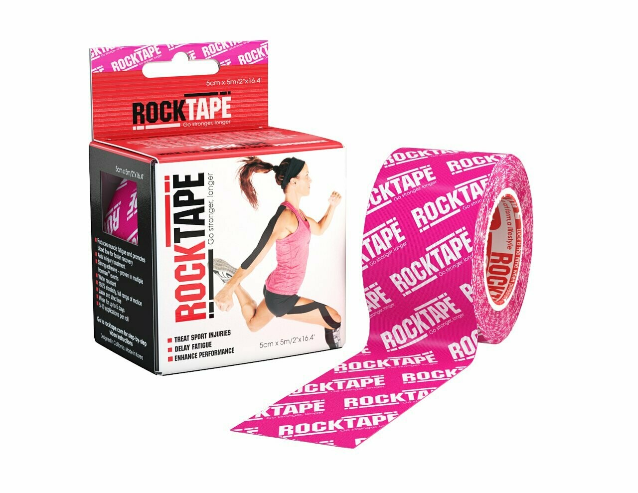 RockTape, 5см×5м, розовый логотип