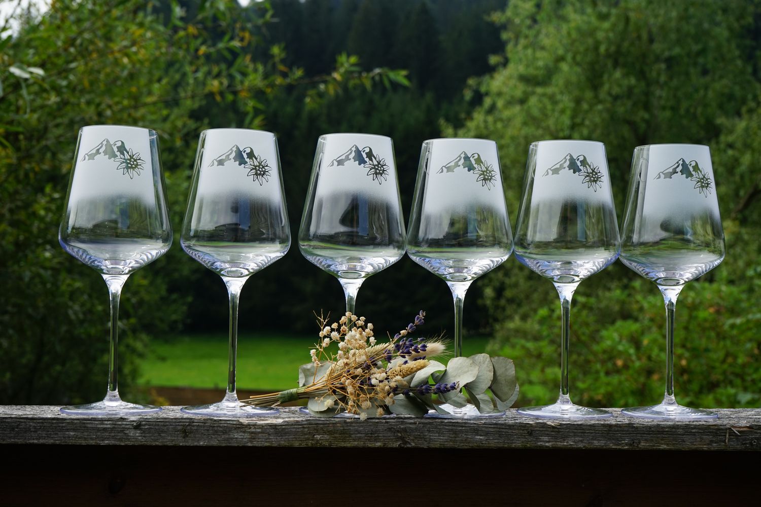Weingläser Set Berg mit Edelweiß