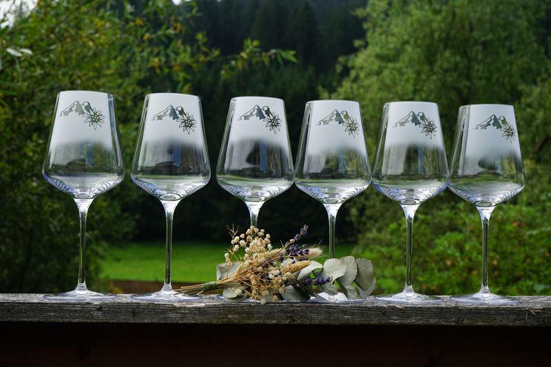 Weingläser Set Berg mit Edelweiß