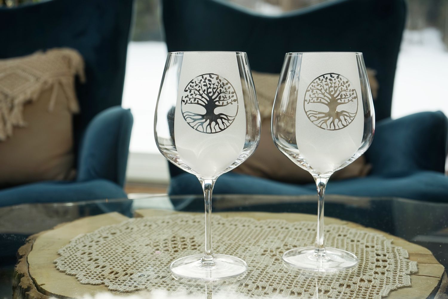 zweiteiliges Weinglas-Set ,,Lebensbaum,,