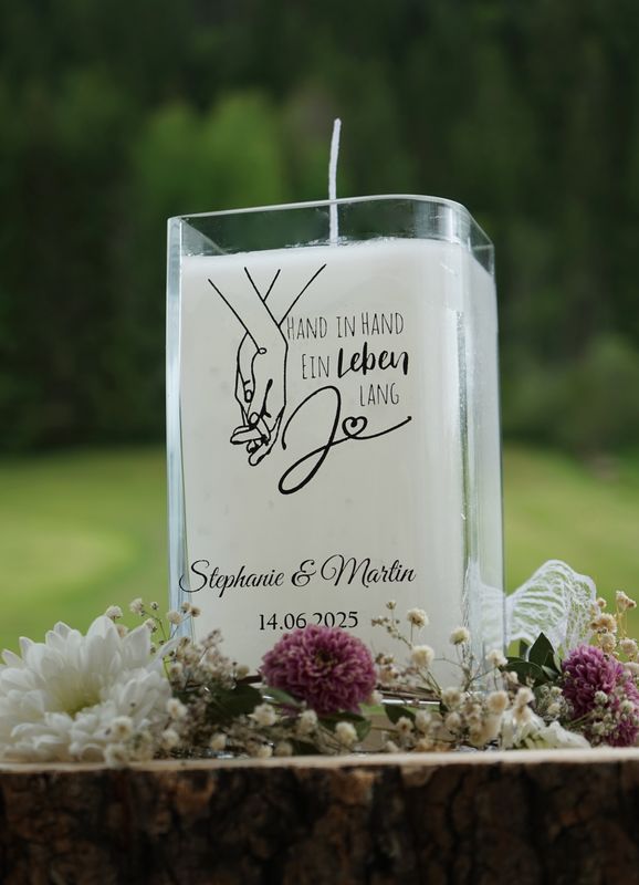 Hochzeitskerze ,,klein,, Hand in Hand