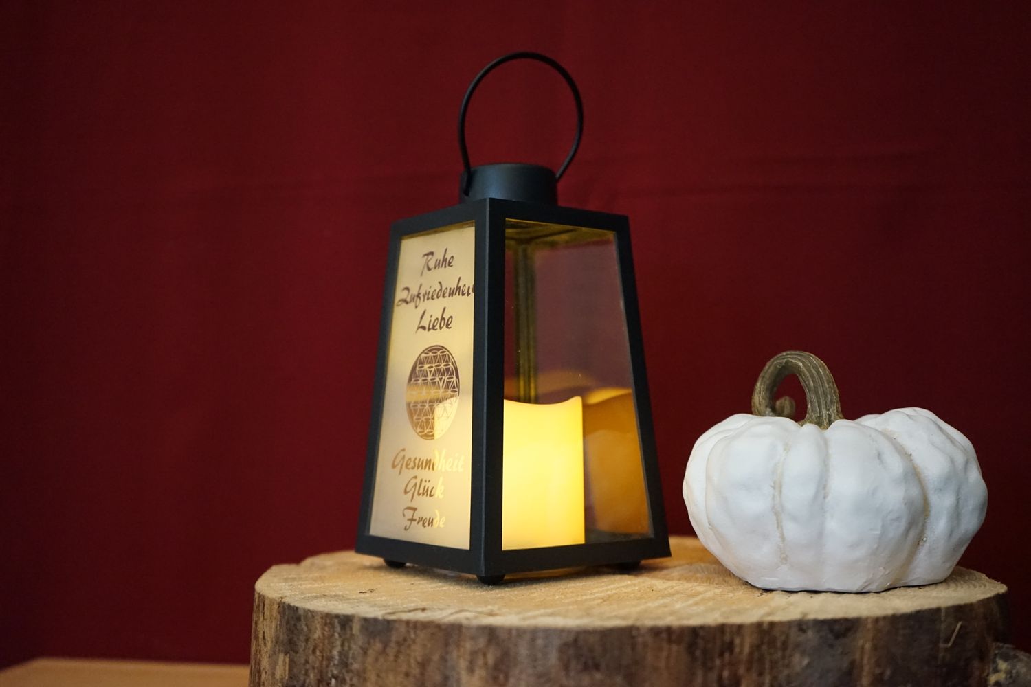 Mini-Laterne ,,Lebensblume mit Wörter,,