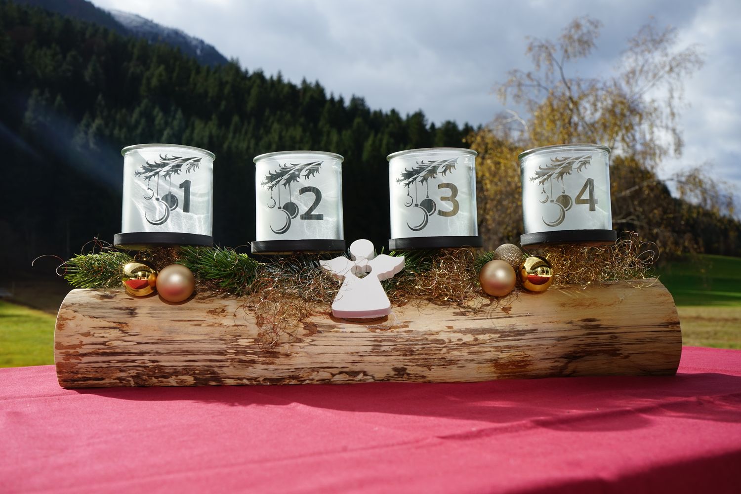 Adventskranz Holzstamm ,,Engel,,