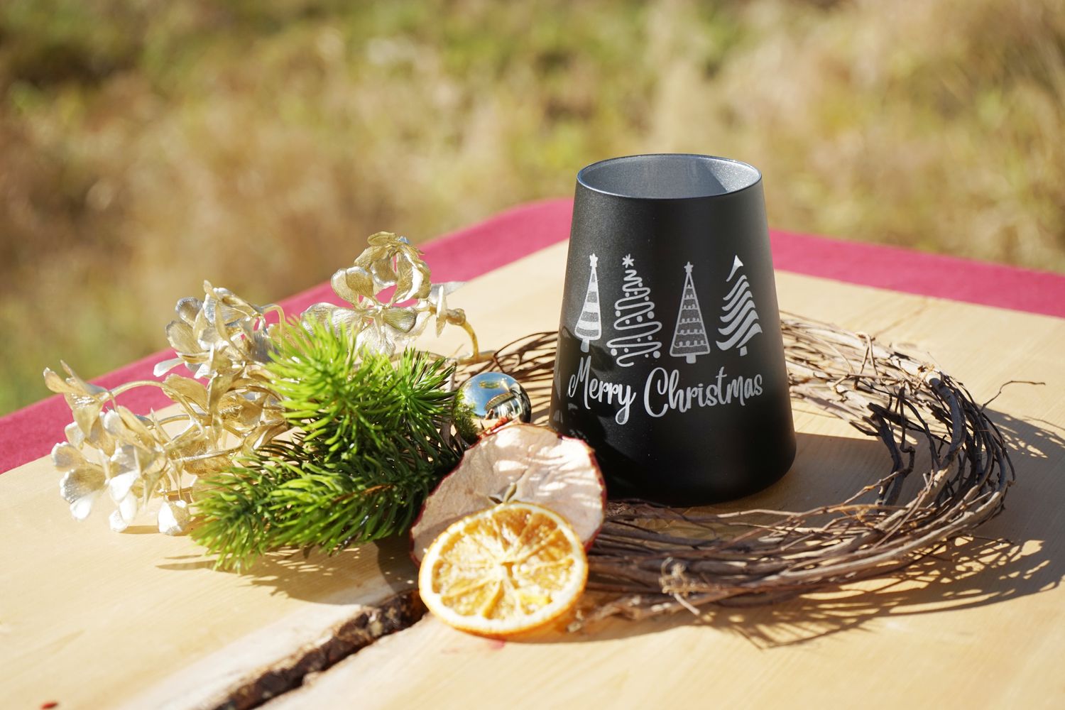 Teelichtglas silbern ,,Merry Christmas,,