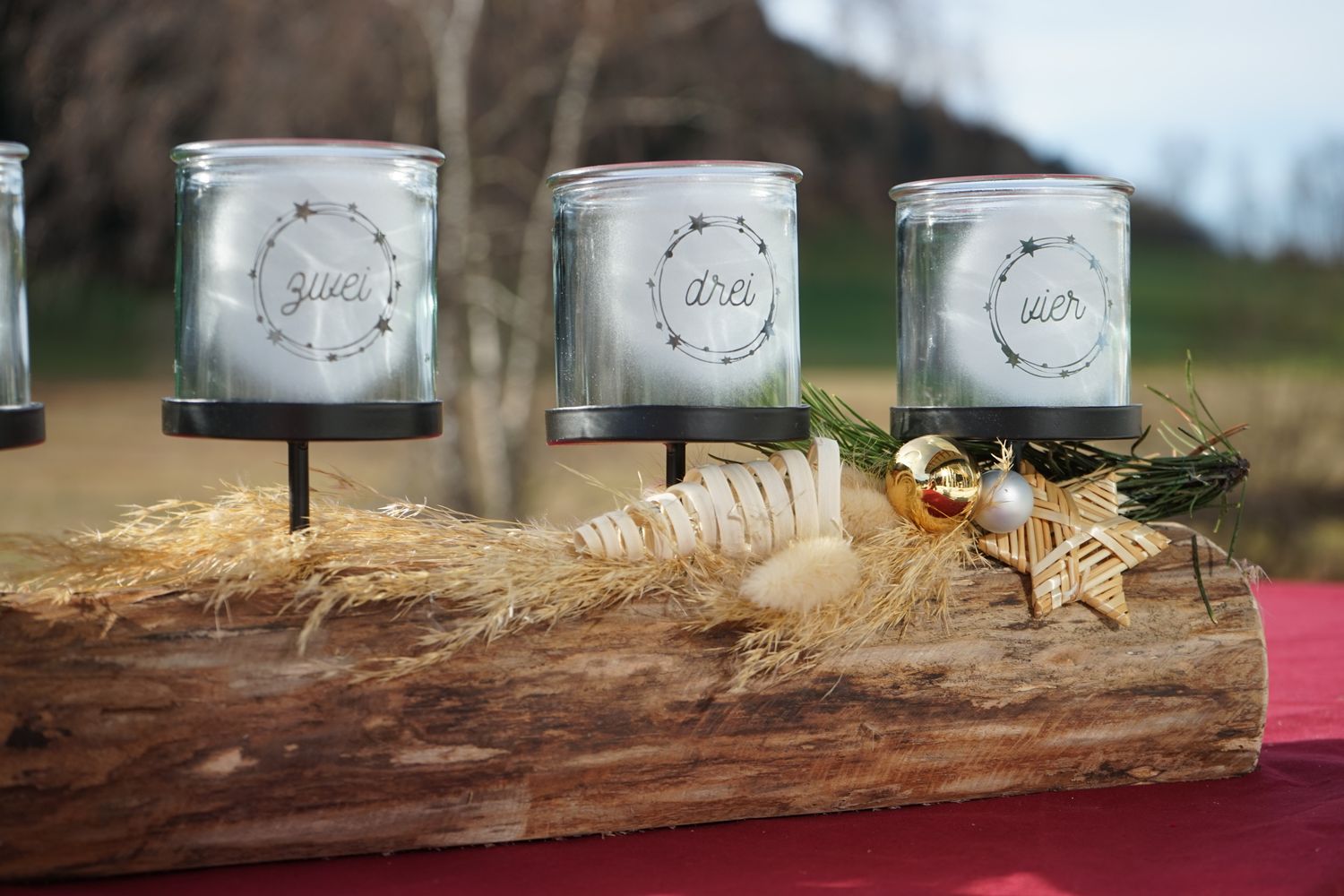 Adventskranz Holzstamm