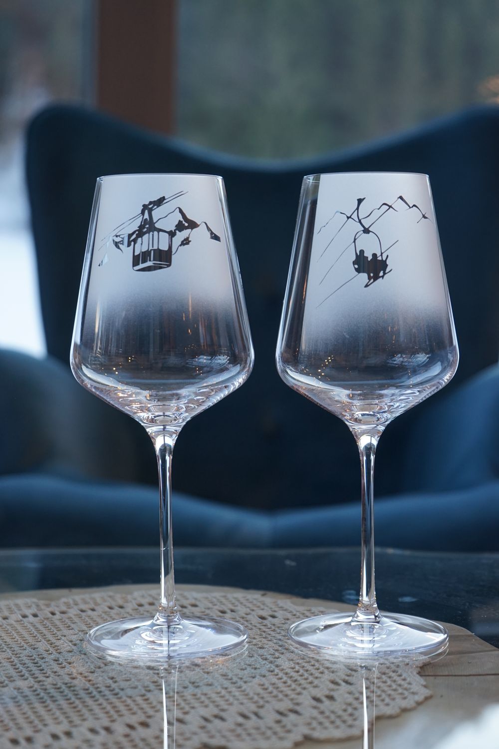 Weinglas-Set ,,Gondel und Sessellift,,