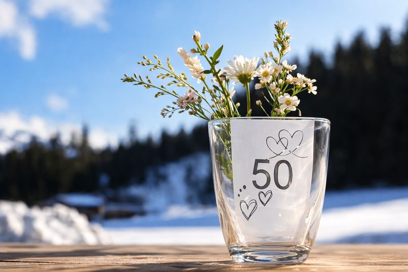 Vase ,,50,, mit Herzmotiv