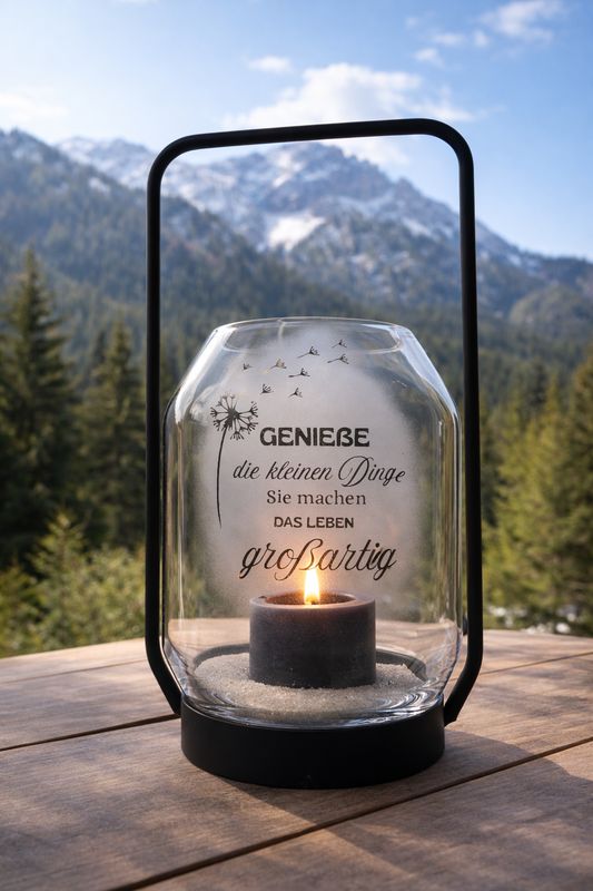 Windlicht ,,genieße die kleinen Dinge,,