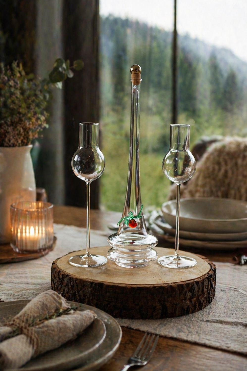 Schnapsset mit Flasche und zwei Gläser