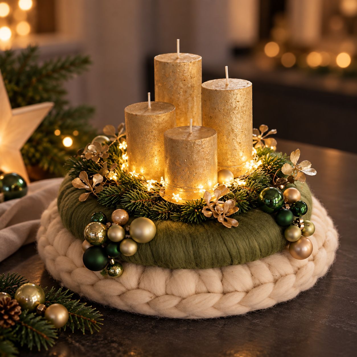 Adventskranz Merinowolle