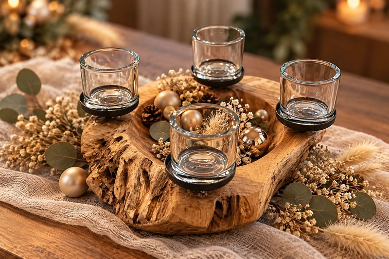 Teakholzschale-Adventskranz ,,klein,,