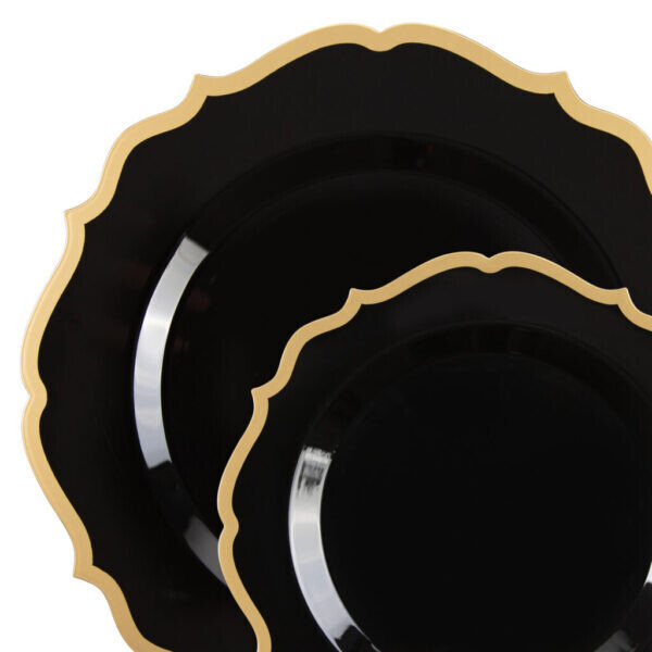 Contemporary  Black Gold Rim Combo Plates Shrink 7" & 10" (32 Count)