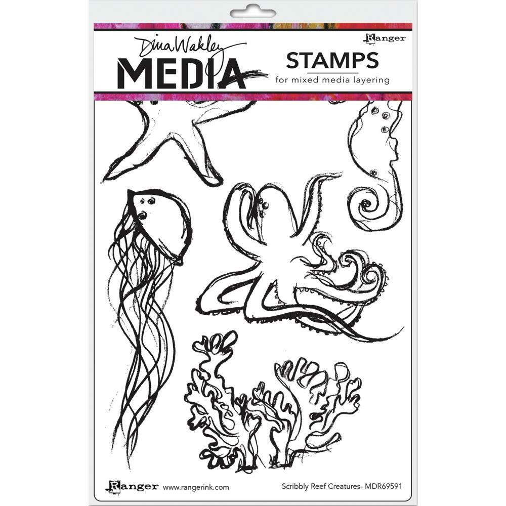 Dina Wakley Media Cling Stamps Scribbly Reef Creatures