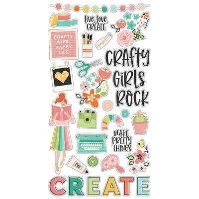 Simple Stories Hey, Crafty Girl Chipboard Stickers 6&quot;X12&quot;
