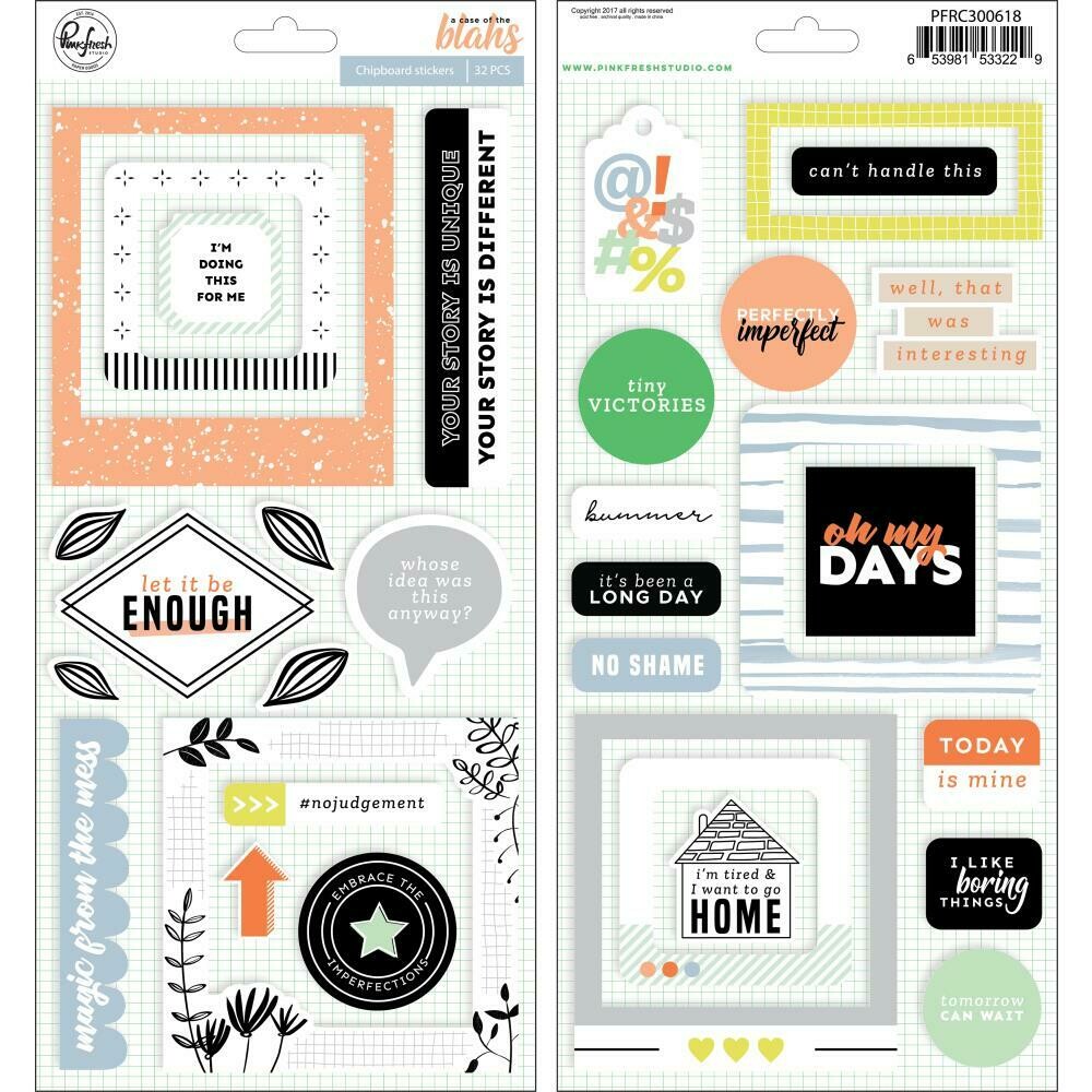 Pinkfresh - A Case Of The Blahs Chipboard Stickers 32/Pkg