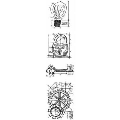 Tim Holtz Mini Blueprints Strip Cling Stamps 3"X10" Industrial