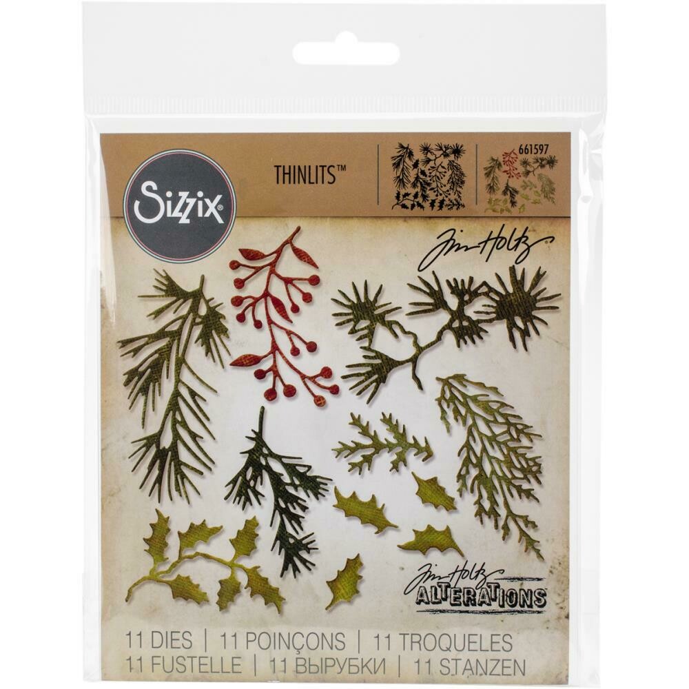 Tim Holtz Sizzix Thinlits Dies Holiday Greens 11/pkg