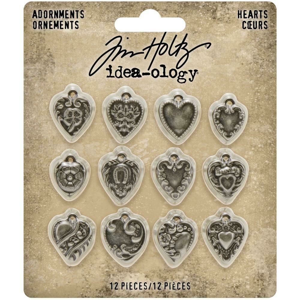 Tim Holtz Idea-ology Adornments Hearts 12/pkg