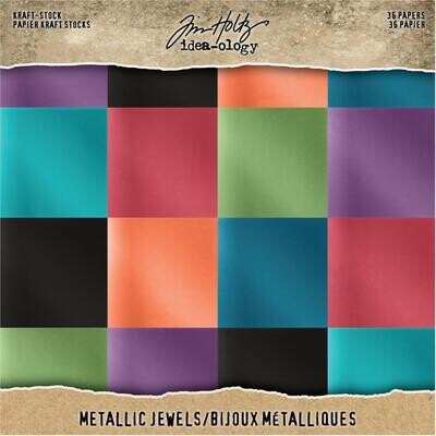 Tim Holtz Idea-ology Kraft Cardstock Metallic Jewels 8x8 Paper Pad 36/pkg