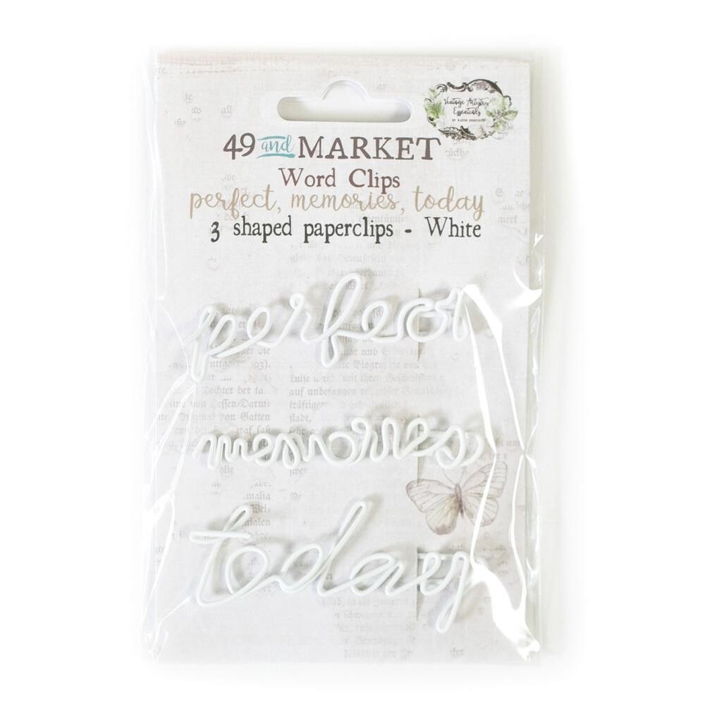49 and Market Vintage Artistry Essentials Word Clips White 3/pkg