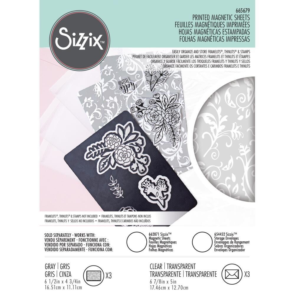 Sizzix 6 7/8&quot;X5&quot; Storage Envelopes with Printed Magnetic Sheets 3/Pkg