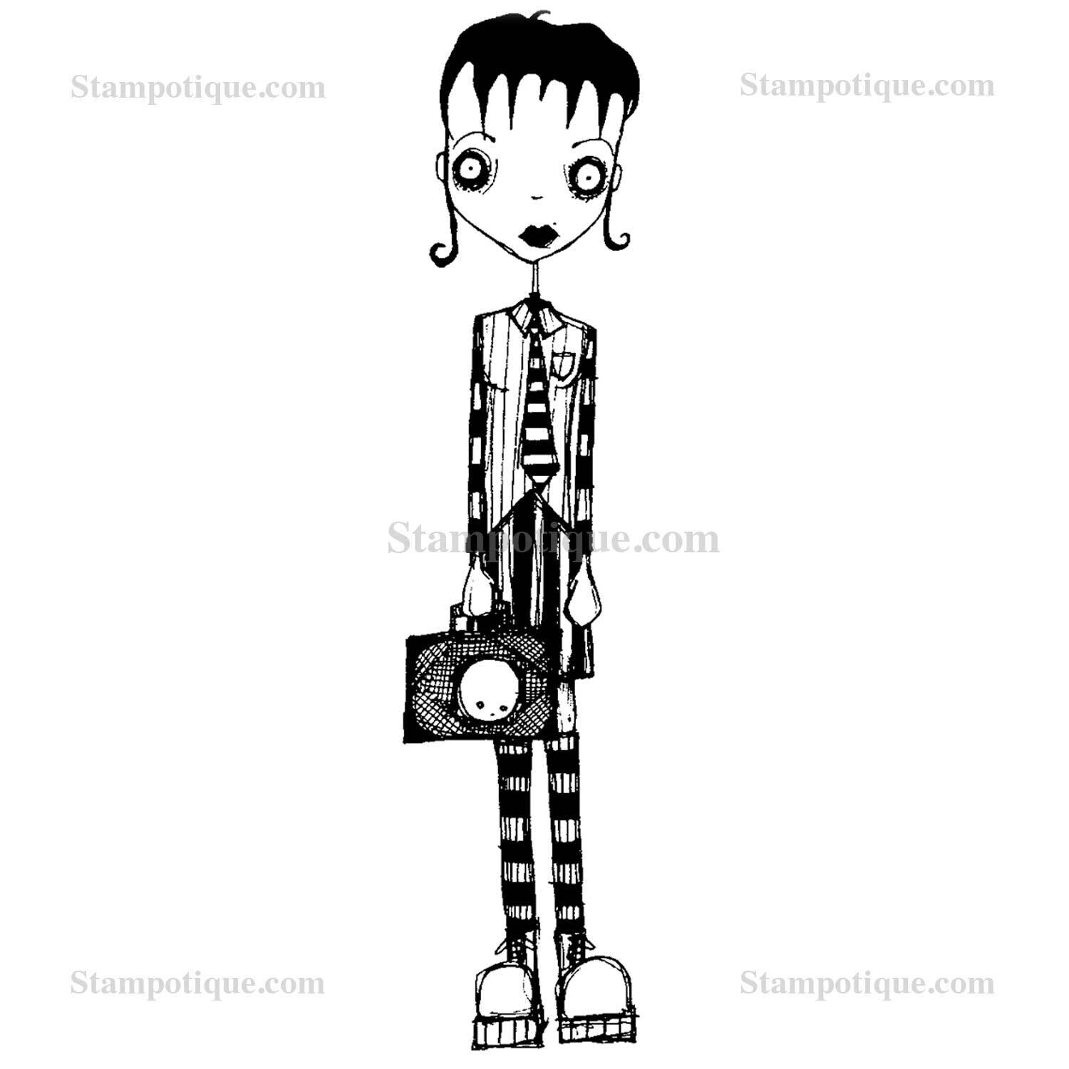 Stampotique Wood Mounted - Girl with Lunchbox 6011