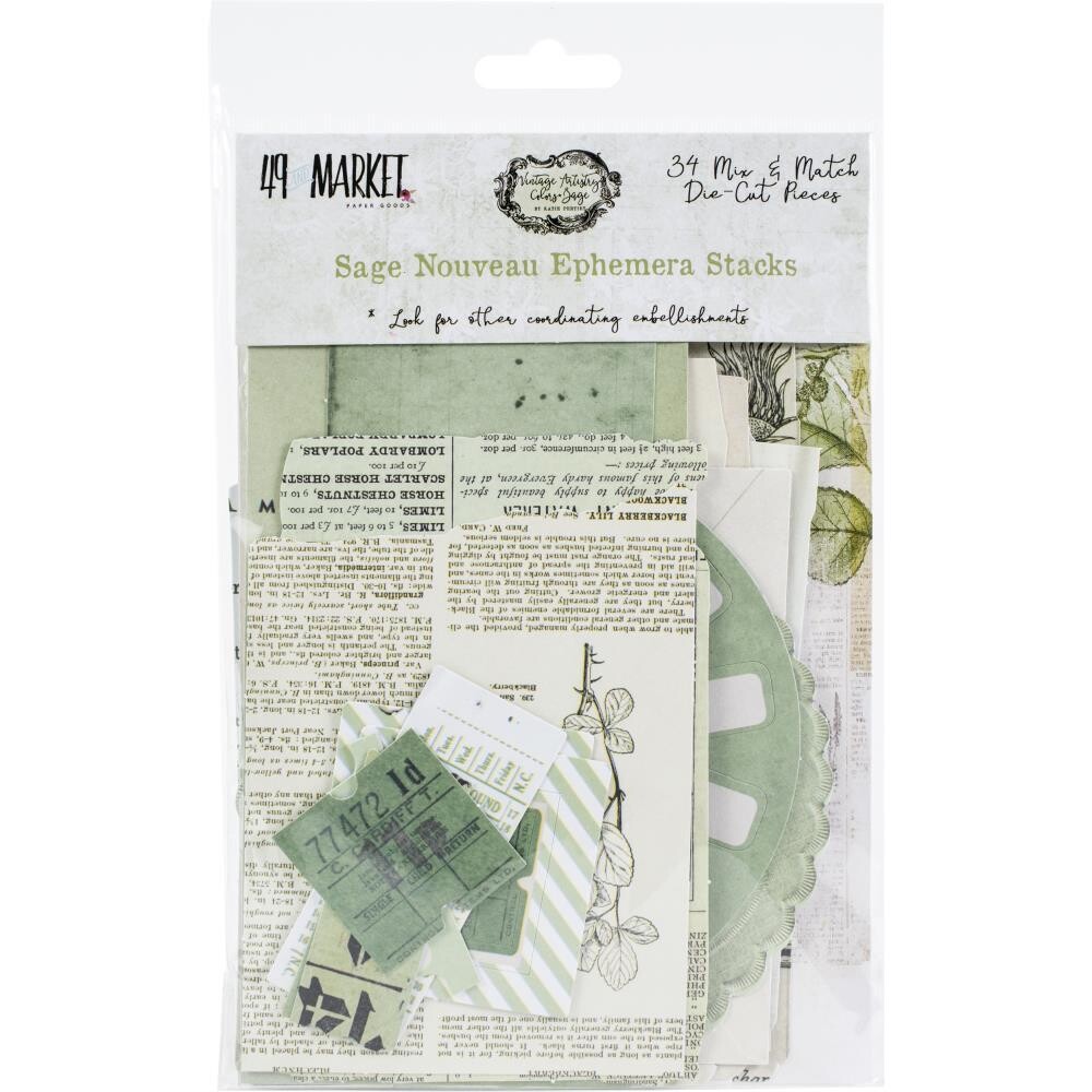 49 and Market Vintage Artistry Sage Assorted, Style: Ephemera Stacks 34/pkg