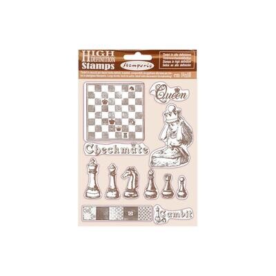 Stamperia Alice - Cling Rubber Stamps Checkmate 12/pkg