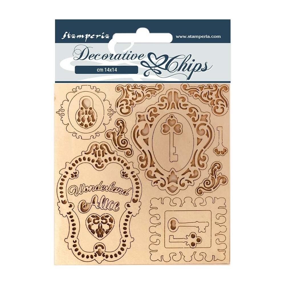 Stamperia Alice - Decorative Chips Keys and Frames 5.5x5.5&quot;