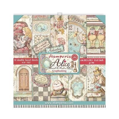 Stamperia Alice - 8x8 double sided paper  Through the Looking Glass 10/pkg