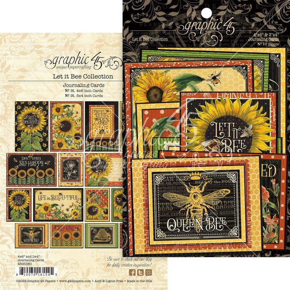 Graphic 45 Deluxe Let it Bee Journaling Cards 32/pkg