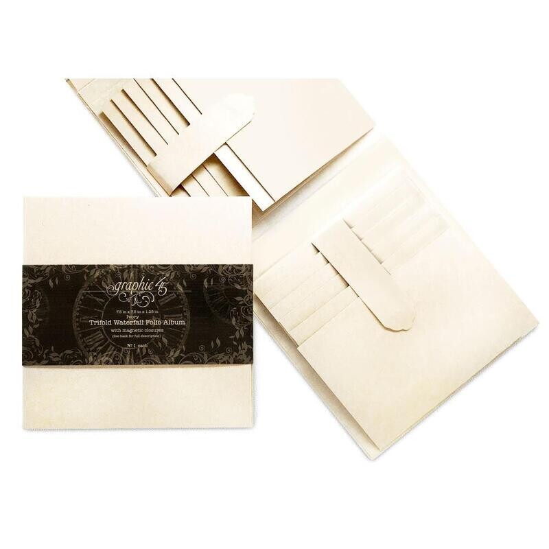 Graphic 45 Staples Trifold Waterfall Folio Album Ivory 7.5x7.5&quot;