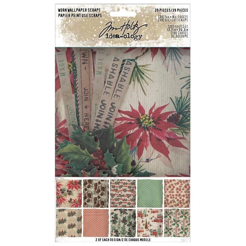 Tim Holtz Idea-ology Christmas 2022 Worn Wallpaper Scraps 39/pkg