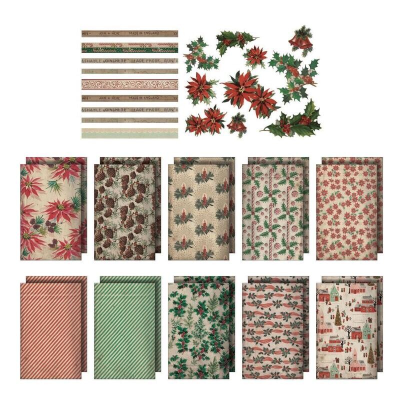 Tim Holtz Idea-ology Christmas 2022 Worn Wallpaper Scraps 39/pkg