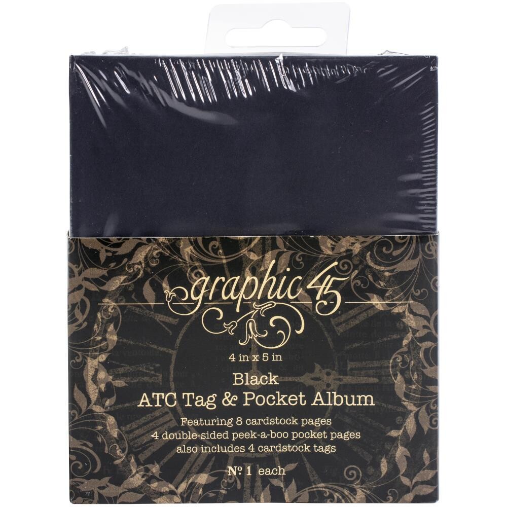 Graphic 45 Staples ATC Tag and Pocket Album Black 4x5&quot;