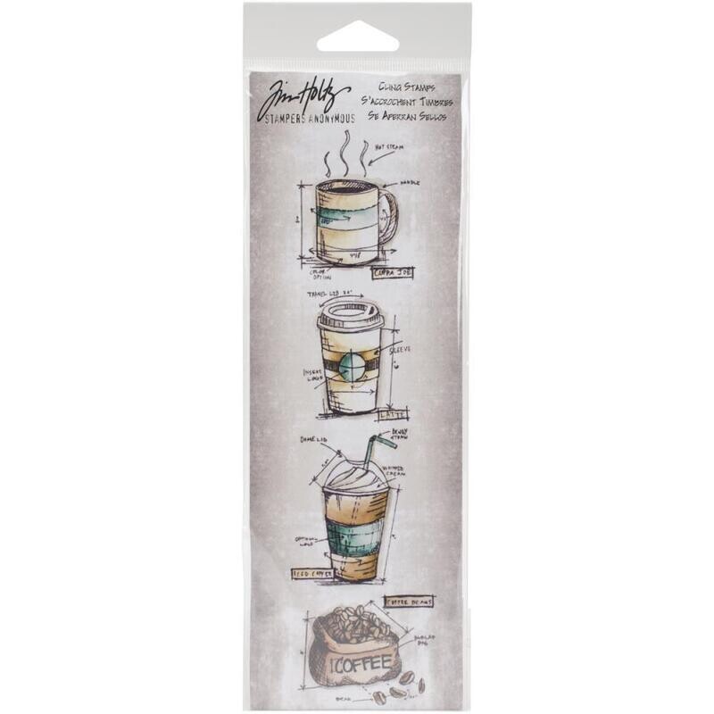 Tim Holtz Mini Blueprints Strip Cling Stamps 3&quot;X10&quot; Fresh Brewed