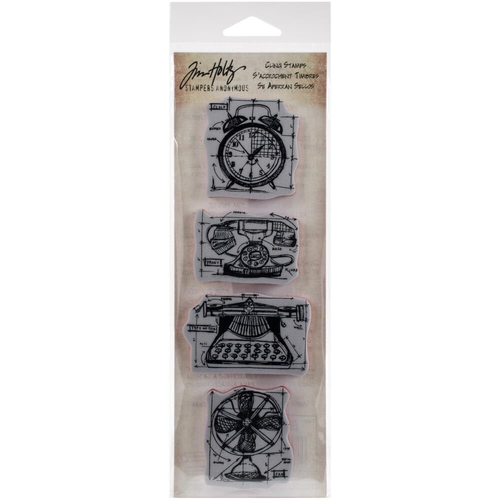 Tim Holtz Mini Blueprints Strip Cling Stamps 3"X10" Vintage Things