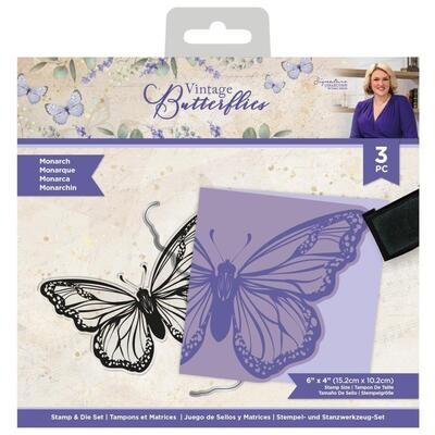 Crafters Companion Sara Davies Vintage Butterflies Stamp and Die Set Monarch 3/pkg
