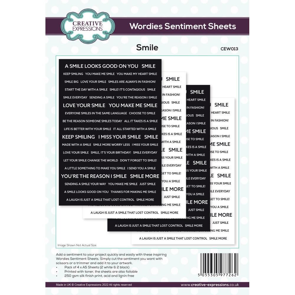 Creative Expressions Wordies Sentiment Sheets - Smile 4/sheets