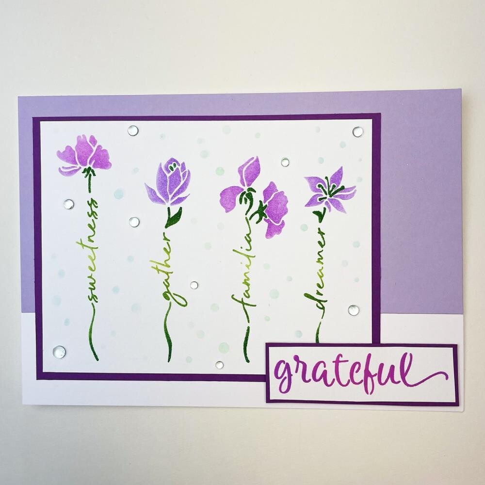 TCW Layered Stencil A2 Card 4 Part - Word Flowers