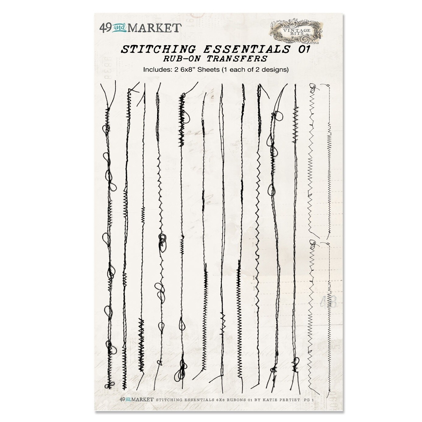 49 and Market Vintage Bits Rub-on Transfers - Stitching Essentials 01