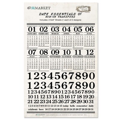 49 and Market Vintage Bits Rub-on Transfers - Date Essentials 01