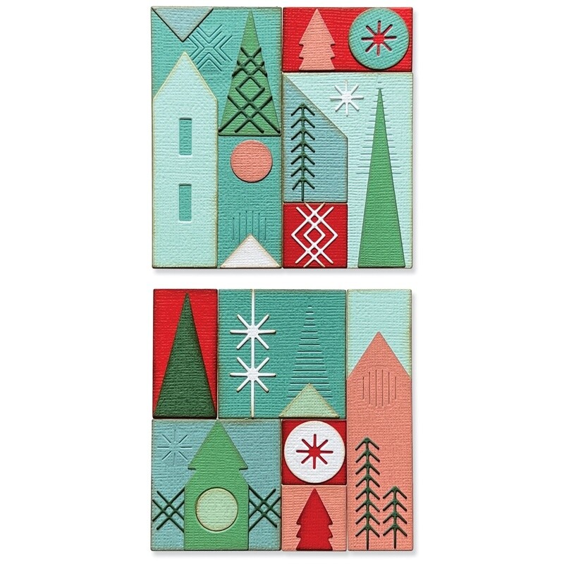 Tim Holtz Sizzix Thinlits Die Holiday Blocks 27/pkg
