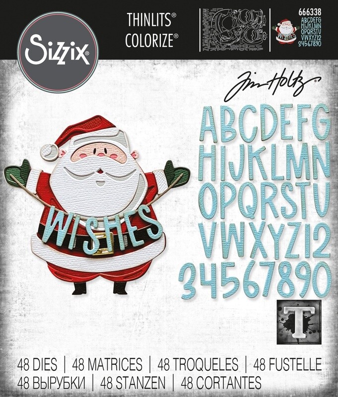 Tim Holtz Sizzix Thinlits Die Colorize Santa Greetings 49/pkg